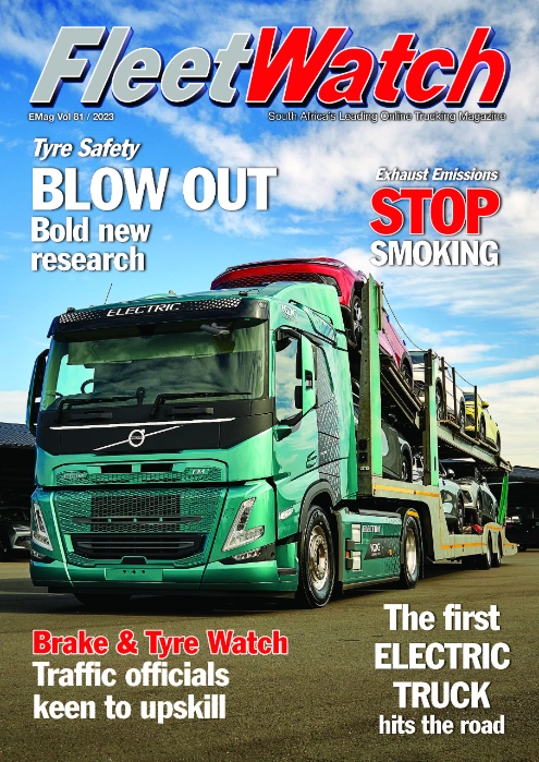 Electric truck on FleetWatch magazine cover.