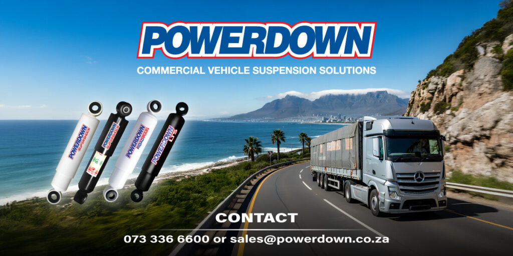 Truck on coastal road with Powerdown suspension products.