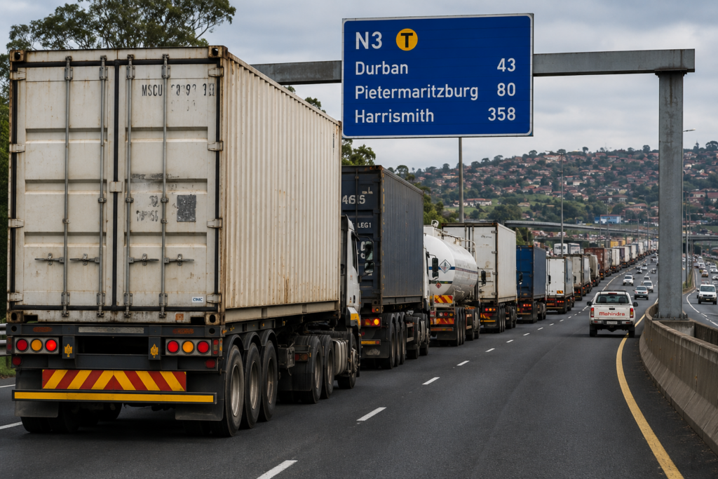 Line of trucks on N3 highway